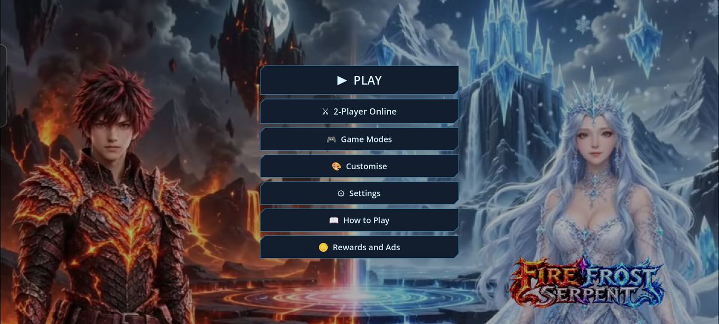 Main menu with Play, 2-Player Online, Game Modes, Customise, Settings, How to Play and Rewards and Ads
